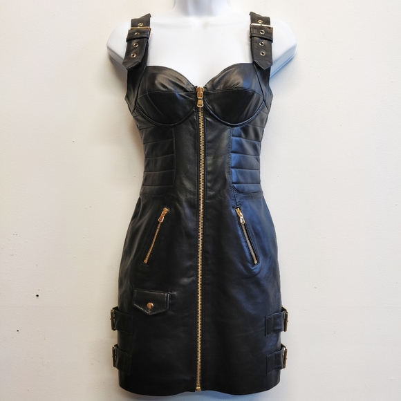 Moschino Dresses & Skirts - MOSCHINO [tv] H&M Black Leather Moto Dress US2 NWT